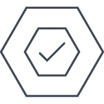 Hexagon outline with smaller hexagon inside and a checkmark symbol in the center.