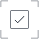 Checkmark inside a square with corner brackets around it.
