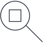 Magnifying glass focusing on a square shape inside a circle.