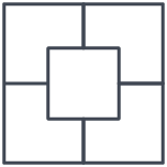 Square divided into five sections with one central square and four surrounding rectangles.