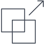 Two overlapping squares with an arrow pointing diagonally up and right from the top square.