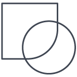 Outline of a square overlapped by a circle on a white background.