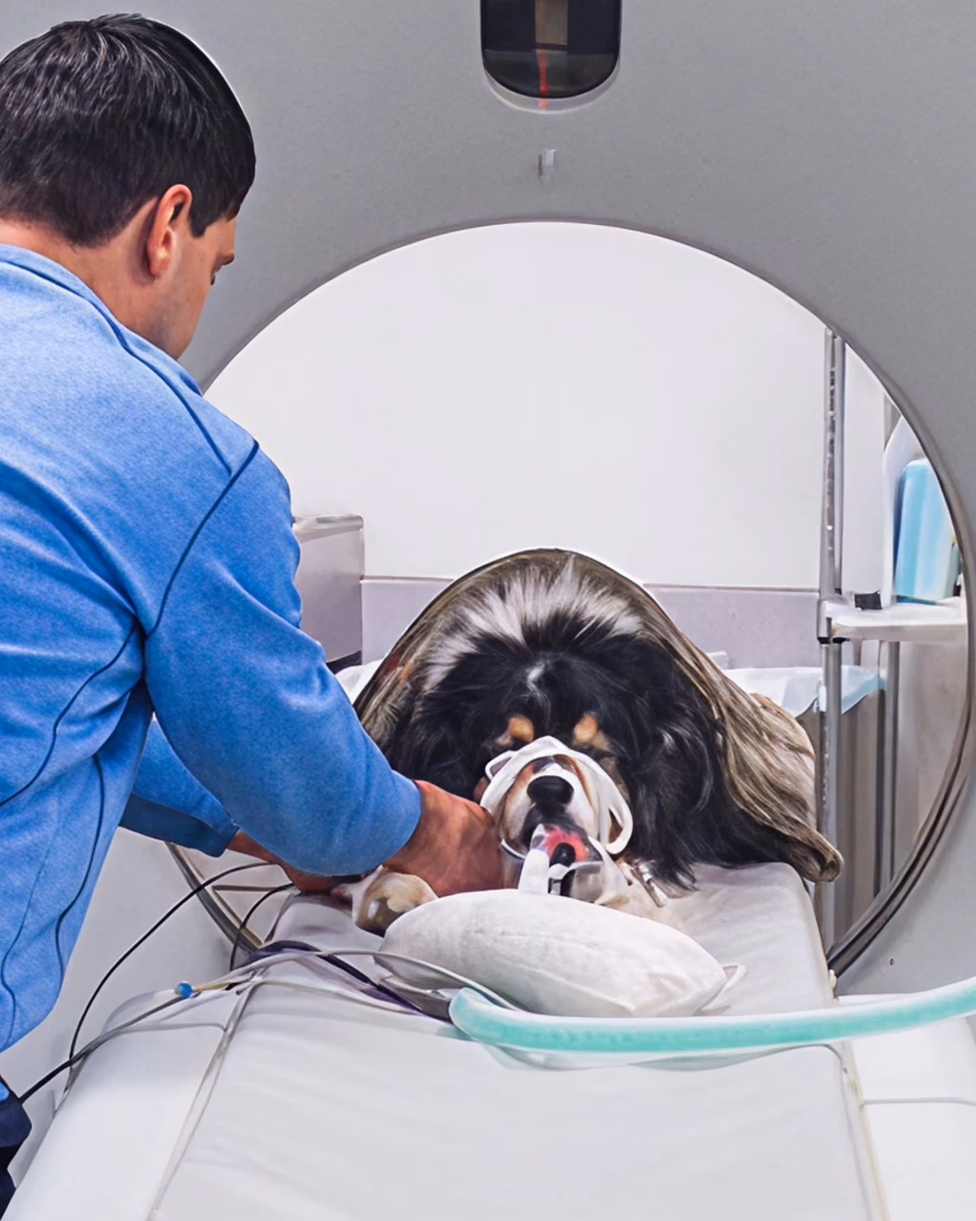 a vet uses an MRI with a Mallard ventilation syem for a dog