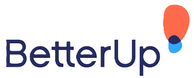 The word 'BetterUp' in dark blue font with an exclamation mark symbol made of overlapping red and blue shapes to the top right.