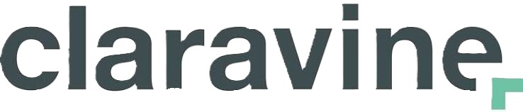 Claravine brand logo in dark grey lowercase letters with a small green corner shape at the bottom right.