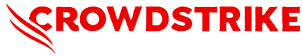 CrowdStrike logo in bold red letters with three curved red lines to the left.