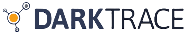 Darktrace logo featuring the word 'DARKTRACE' in bold dark blue letters with a connected orange and dark blue circular molecular structure symbol to the left.