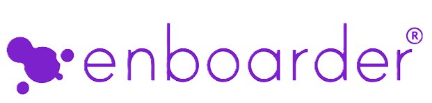 Enboarder company logo in purple with an abstract molecular cluster design to the left of the text.