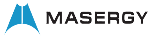 Masergy company logo with stylized blue geometric shape to the left and bold black text 'MASERGY' to the right.