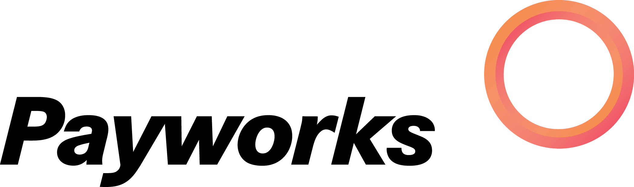 Payworks logo with stylized black text and an orange and pink circular ring to the right.