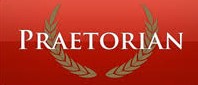The word 'PRAETORIAN' in bold capital letters centered on a red background with a laurel wreath partially visible behind the text.