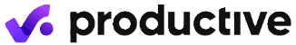 Logo of the word 'productive' in bold black letters accompanied by a purple checkmark design.