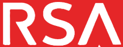 Stylized white letters RSA on a red background.