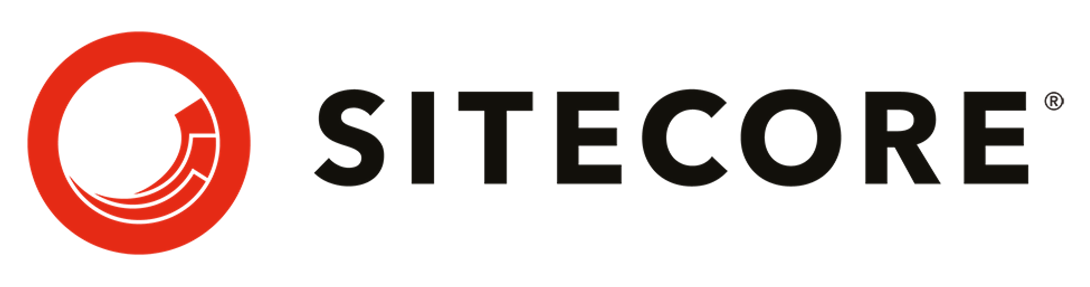 Sitecore logo with bold black letters and a red circular emblem on the left.