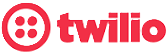 Twilio company logo with a red circle containing four white dots next to the word 'twilio' in red lowercase letters.