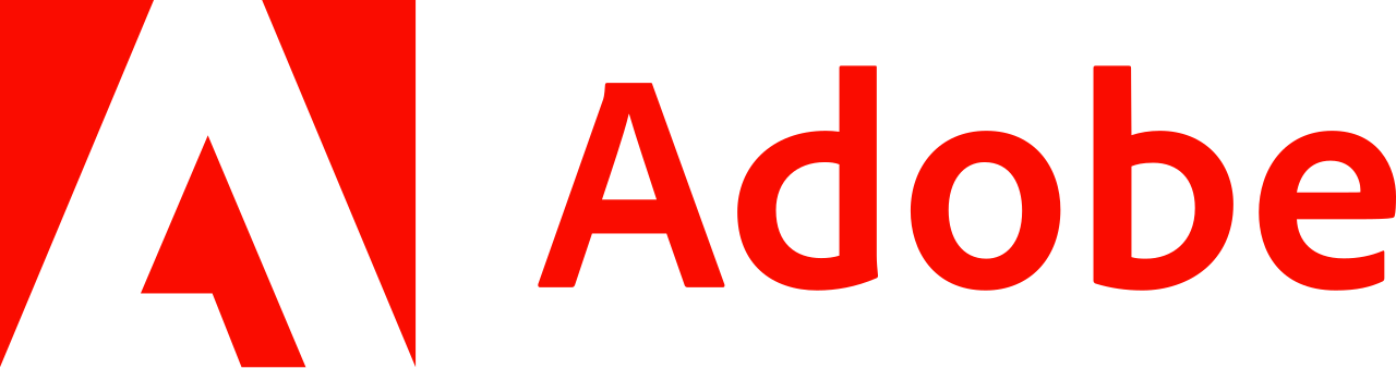Red Adobe logo with a stylized 'A' and the word 'Adobe' in red on a black background.