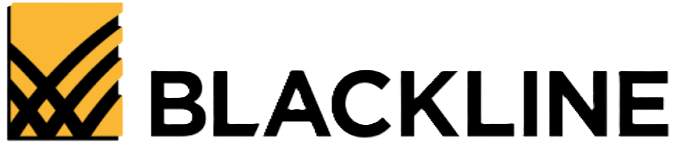 BlackLine company logo with stylized black lines forming a pattern inside an orange square, followed by the word BLACKLINE in bold black uppercase letters.