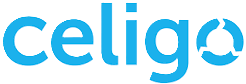 Celigo company logo in blue lowercase letters with a circular design on the letter o.