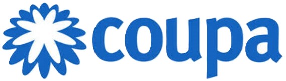 Coupa logo with a blue stylized flower symbol to the left of the lowercase word 'coupa' in blue.