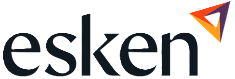 Esken logo with stylized orange and purple triangular icon above the letter n.