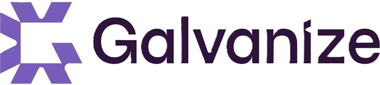 Galvanize brand logo with a purple geometric symbol to the left of the word 'Galvanize' in stylized purple font.