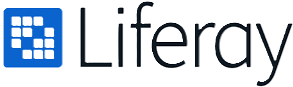Liferay logo with a blue square containing white squares on the left and the word 'Liferay' in black letters on the right.