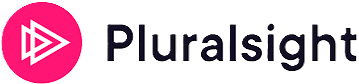 Pluralsight logo with a magenta circular icon containing three white triangular play symbols pointing right, followed by the word 'Pluralsight' in black text.