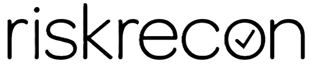 The word 'riskrecon' in lowercase black letters with a checkmark inside the letter 'o'.