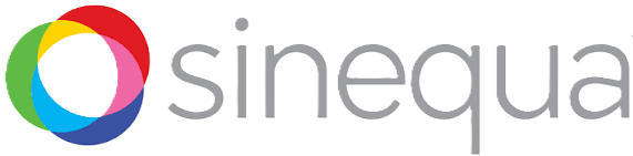 Sinequa company logo featuring overlapping colored circles in red, yellow, green, blue, and purple next to the word 'sinequa' in lowercase grey letters.