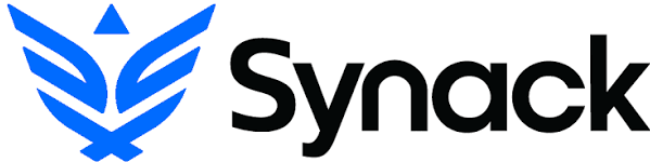 Synack logo with a blue stylized emblem resembling wings and a triangle above, next to the black text 'Synack'.