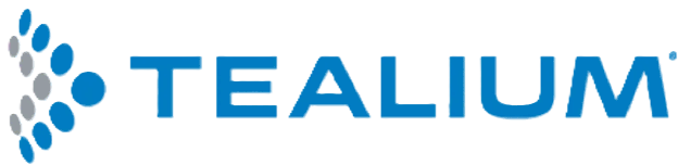 Tealium logo featuring a stylized cluster of blue and grey dots forming a triangular shape to the left of the word 'TEALIUM' in bold blue uppercase letters.