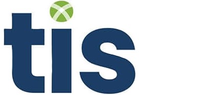 Logo with the lowercase letters 'tis' in dark blue, with a green and white circular design above the letter 'i'.