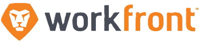 Workfront company logo with a stylized lion head icon to the left of the word 'workfront' in lowercase letters.