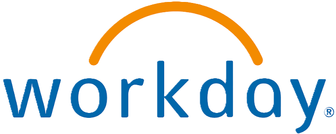 Workday logo with blue lowercase letters and an orange arc above.