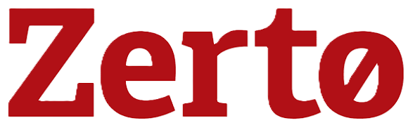 Zerto company logo in bold red font with a stylized letter o crossed by a diagonal line.