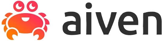 Aiven company logo featuring a stylized red and orange crab icon next to the word 'aiven' in bold black lowercase letters.