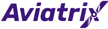 Aviatrix logo with stylized purple text and a design element resembling a propeller and feather.