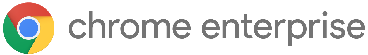 Google Chrome logo consisting of a blue circle at the center surrounded by a circular tri-colour scheme of red, yellow, and green, followed by the text 'Chrome Enterprise'.