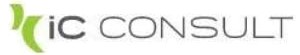Logo featuring a green abstract design followed by the text 'IC CONSULT' in uppercase letters.