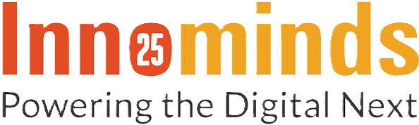 Innominds logo with the number 25 inside the letter 'o' in orange and gold colors, accompanied by the tagline 'Powering the Digital Next' below in black text.