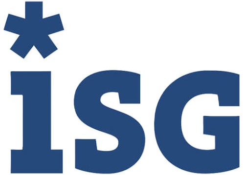 ISG company logo featuring a stylized lowercase 'i' with an asterisk symbol above it, followed by lowercase 's' and uppercase 'G' in blue font.