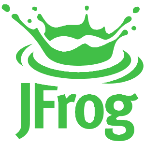 JFrog company logo with green text and splash graphic above the name.
