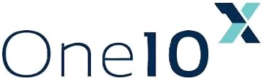 Text 'One10' followed by a stylized letter 'X' in blue and teal shades.