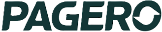 Pagero logo in dark green with stylized letter O featuring a diagonal cut.