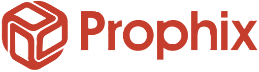 Prophix company logo with a stylized geometric cube icon to the left of the word 'Prophix' in bold red text.