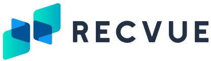 RECVUE company logo with stylized overlapping blue and teal shapes to the left of the text.
