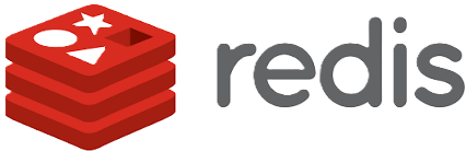Redis logo featuring a stylised red stack of blocks with white shapes and a star, next to the word 'redis' in grey lowercase letters.