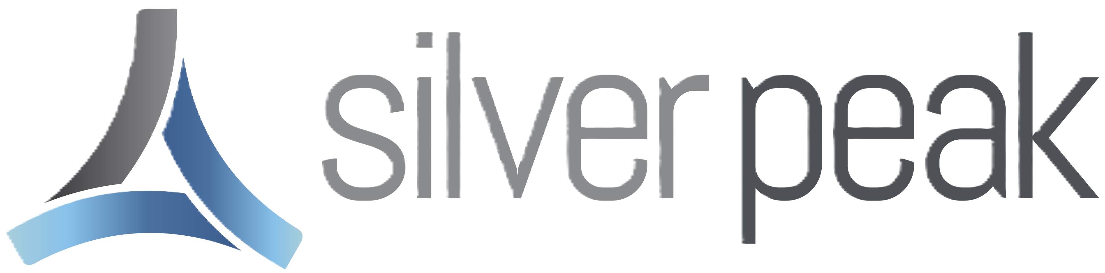 Silver Peak logo featuring a stylised three-part triangular emblem in shades of grey and blue next to the company name in lowercase grey letters.