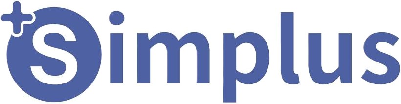 Simplus company logo with a stylized letter S inside a blue circular shape and a plus sign attached to the top left of the circle.