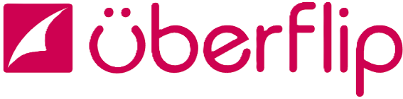 Uberflip logo in dark pink, featuring a stylized triangular shape to the left of the word 'überflip' in lowercase letters with an umlaut over the u.